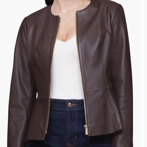 Bagatelle GenuineChocolate Brown Leather Zip Front Peplum Jacket NWT XL